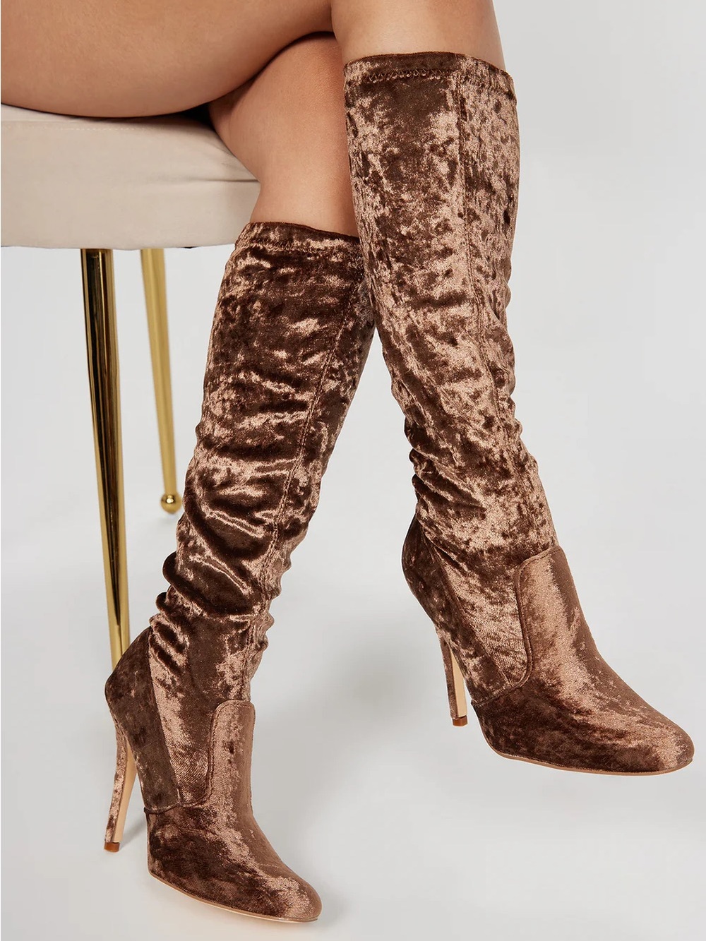 Fashion Nova | Brown Velvet Knee-High Stiletto Boots | NIB | 8.5